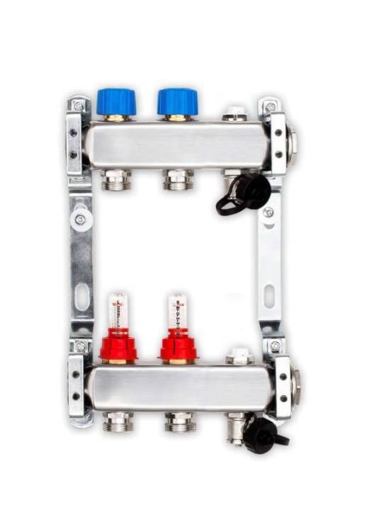 Edelstahlverteiler für FBH mit 2 Heizkreisen
