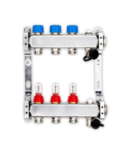 Edelstahlverteiler für FbH mit 3 Heizkreisen