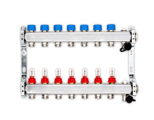 Edelstahlverteiler für FbH mit 7 Heizkreisen