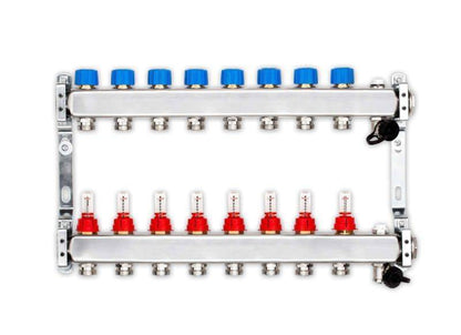 Edelstahlverteiler für FbH mit 8 Heizkreisen