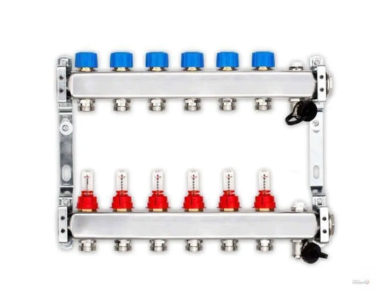 Edelstahlverteiler für FbH mit 6 Heizkreisen Heizsysteme Löschmann