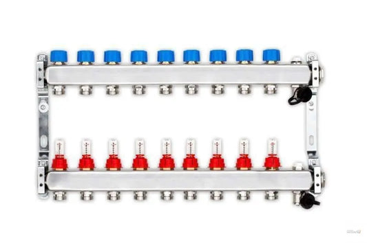 Edelstahlverteiler für FbH mit 9 Heizkreisen Heizsysteme Löschmann